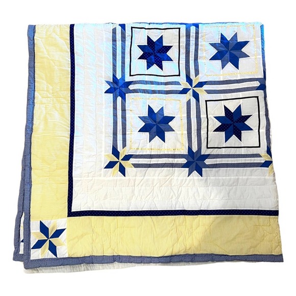 Star Quilt Hand Sewn and Machine Stitched 84" x 86" Homemade Plaid Polka Dot - Picture 6 of 16